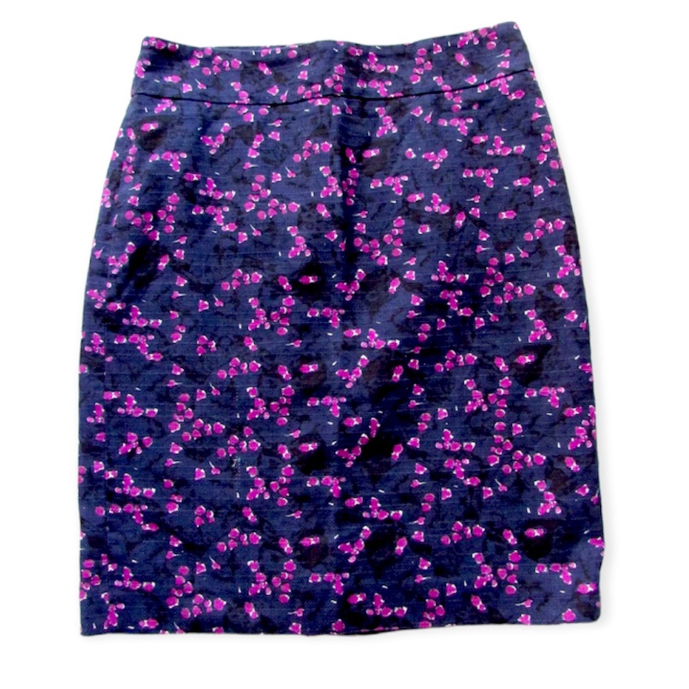 Ann Taylor Blue Pencil Skirt with Purple Dots size 16